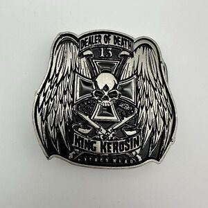 Vintage Belt Buckle Dealer Of Death King Kerosin Silver Black Enamel USA Mobtown